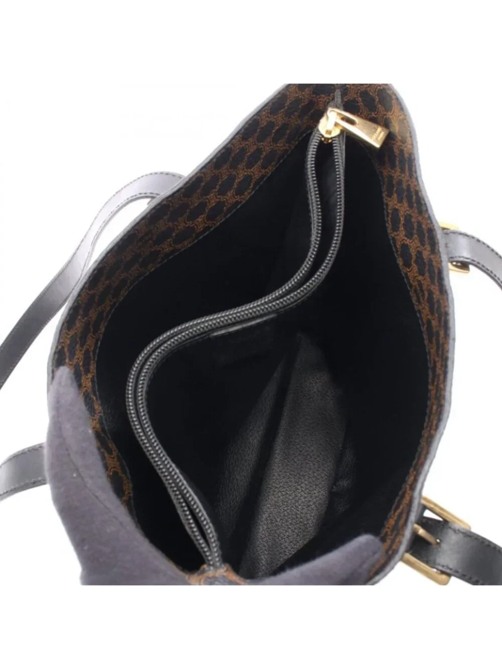 Celine Tote Macadam Black Dark Brown Canvas Leather - Picture 3 of 7